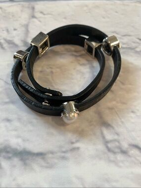 Black Double-Wrap Bracelet with Silver-Tone Accents